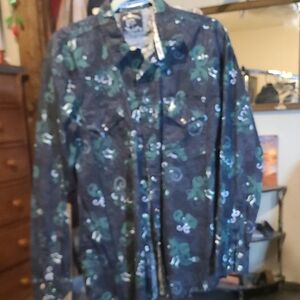 Men's Casual Button Down Shirt - Green and Blue